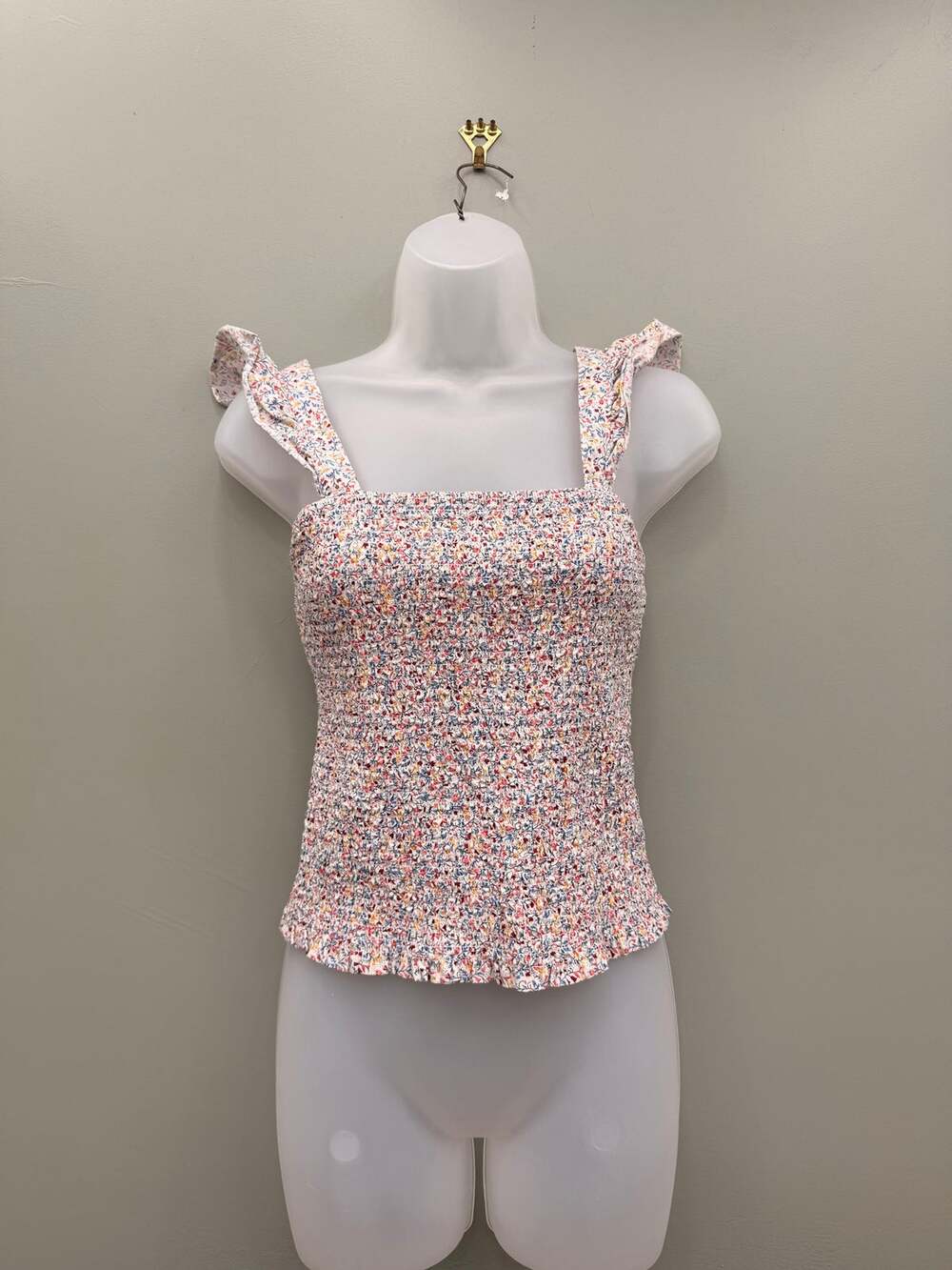 Old Navy Floral Smocked Tank Top Small Ruffle Strap Cottagecore Cotton